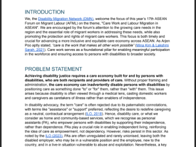 The DMN’s Statement on the Care Economy for the 17th ‘ASEAN Forum on Migrant Labour (AFML)’&nbsp;2024