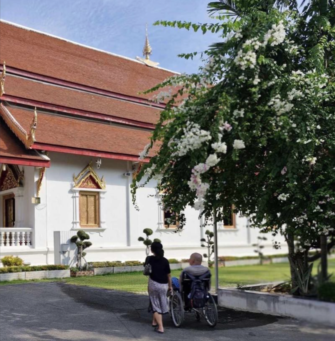 Two people looking at a building