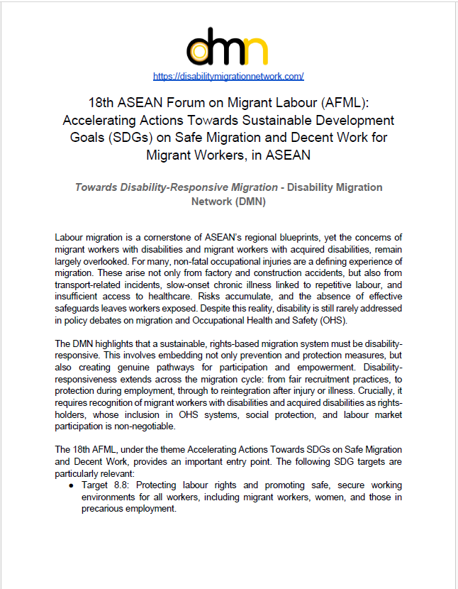 The DMN’s Statement for the 18th ‘ASEAN Forum on Migrant Labour (AFML ...